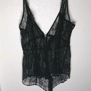Woman black lace lingerie bodysuite